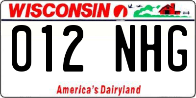 WI license plate 012NHG