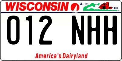 WI license plate 012NHH