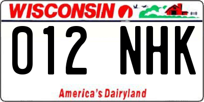 WI license plate 012NHK