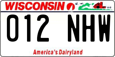WI license plate 012NHW