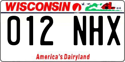 WI license plate 012NHX