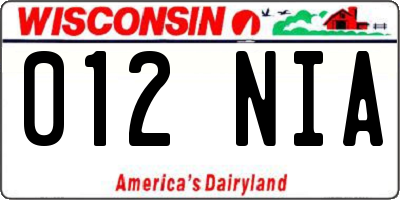 WI license plate 012NIA