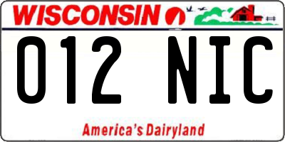 WI license plate 012NIC
