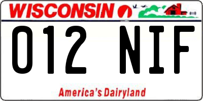 WI license plate 012NIF