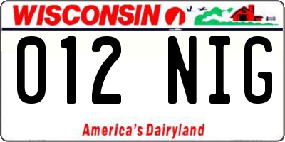 WI license plate 012NIG