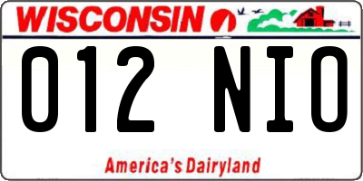 WI license plate 012NIO