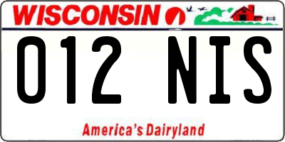 WI license plate 012NIS