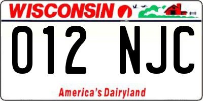 WI license plate 012NJC