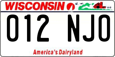 WI license plate 012NJO