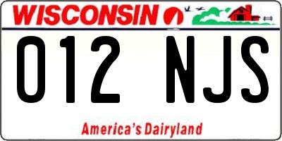 WI license plate 012NJS