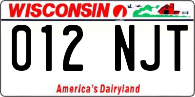 WI license plate 012NJT