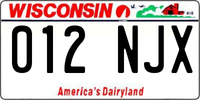 WI license plate 012NJX