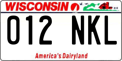 WI license plate 012NKL