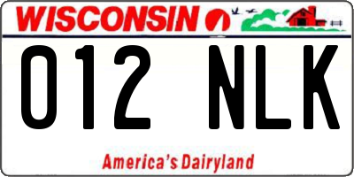 WI license plate 012NLK