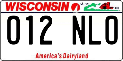 WI license plate 012NLO