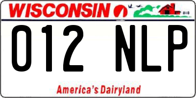 WI license plate 012NLP