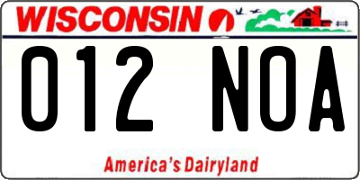 WI license plate 012NOA