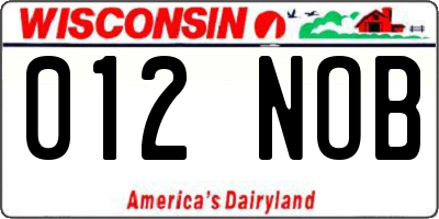 WI license plate 012NOB
