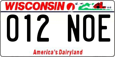 WI license plate 012NOE