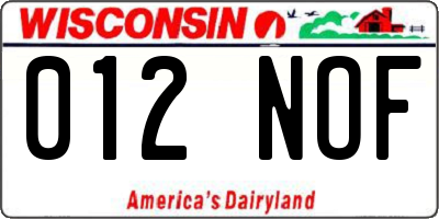 WI license plate 012NOF