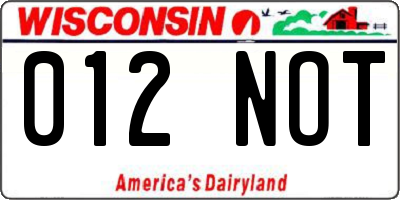 WI license plate 012NOT