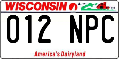 WI license plate 012NPC