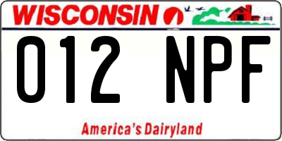 WI license plate 012NPF