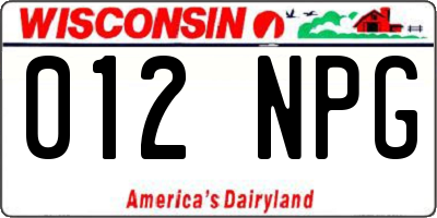 WI license plate 012NPG