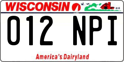 WI license plate 012NPI