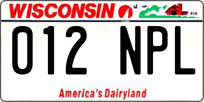 WI license plate 012NPL