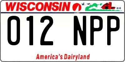 WI license plate 012NPP