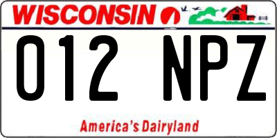 WI license plate 012NPZ