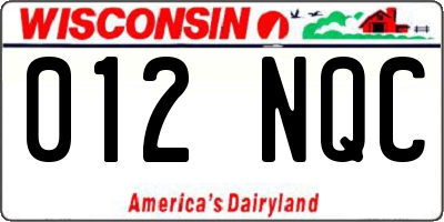 WI license plate 012NQC