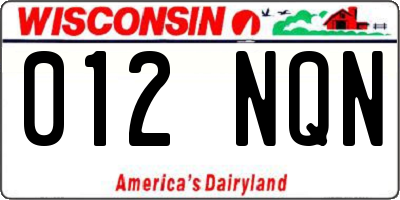 WI license plate 012NQN