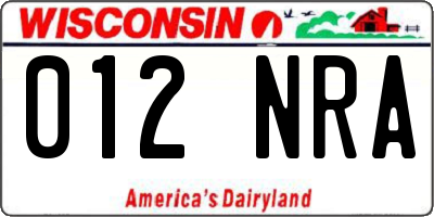 WI license plate 012NRA