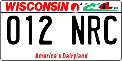 WI license plate 012NRC