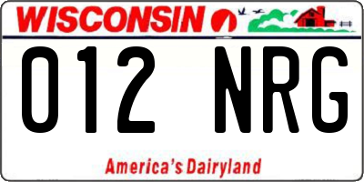 WI license plate 012NRG