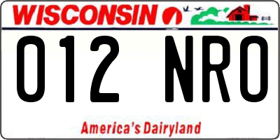 WI license plate 012NRO