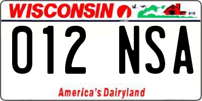 WI license plate 012NSA