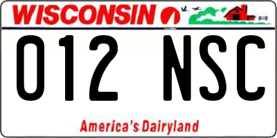 WI license plate 012NSC