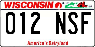 WI license plate 012NSF