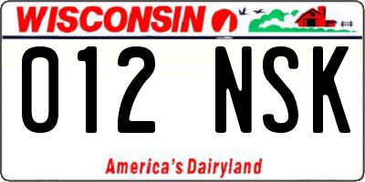 WI license plate 012NSK