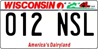 WI license plate 012NSL