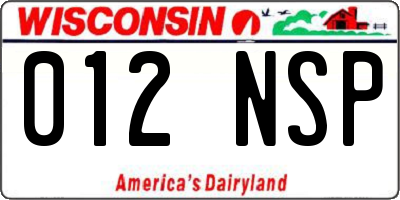 WI license plate 012NSP