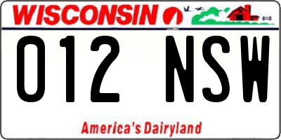 WI license plate 012NSW