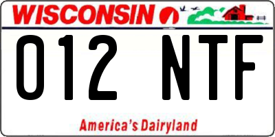 WI license plate 012NTF