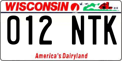 WI license plate 012NTK