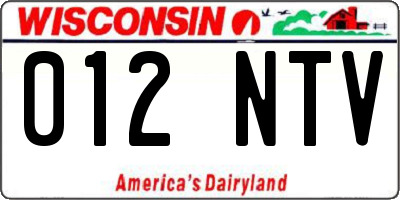 WI license plate 012NTV