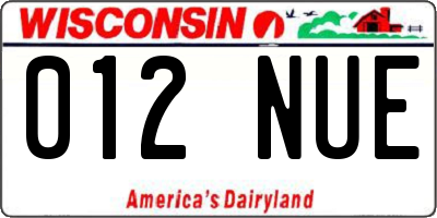 WI license plate 012NUE