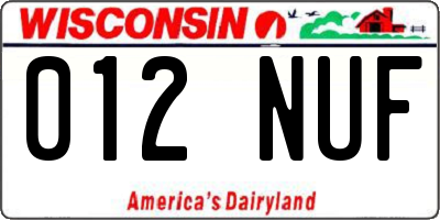 WI license plate 012NUF